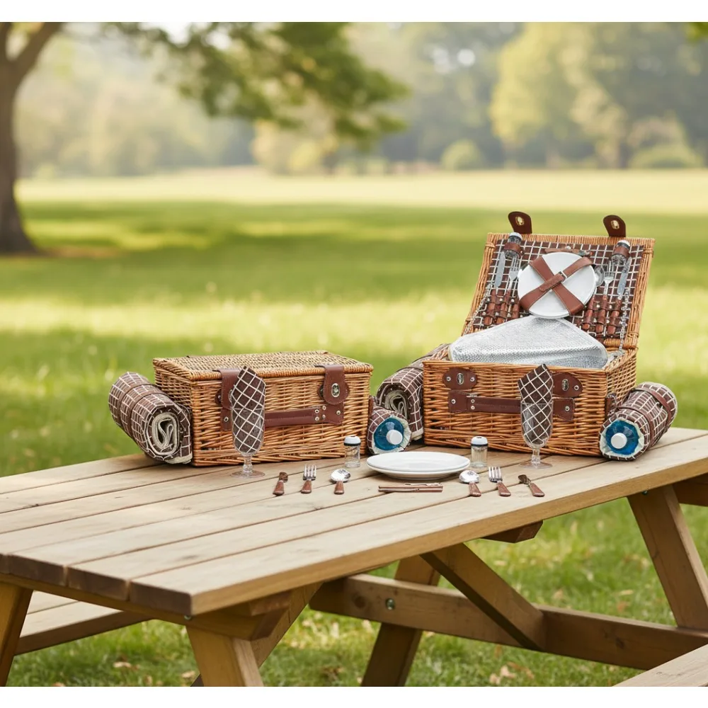 

Large Insulated Picnic Basket Set with Waterproof Blanket & Cutlery for Couples, Camping, Beach Outings
