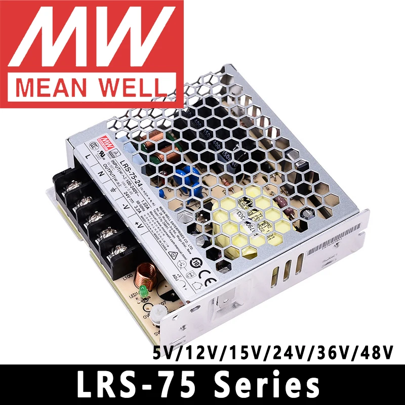 Mean Well LRS-75-5/12/15/24/36/48 meanwell 5V/12V/15V/24V/36V/48V AC/DC Single Output Switching Power Supply