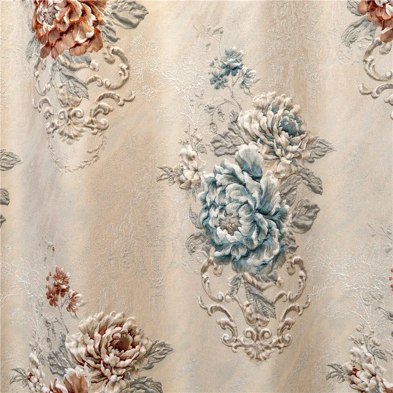 European Top Beige Blue Brown Thick 3D Jacquard Decoration Full Fight Shading Villa Living Room Bedroom Kitchen Custom Curtains