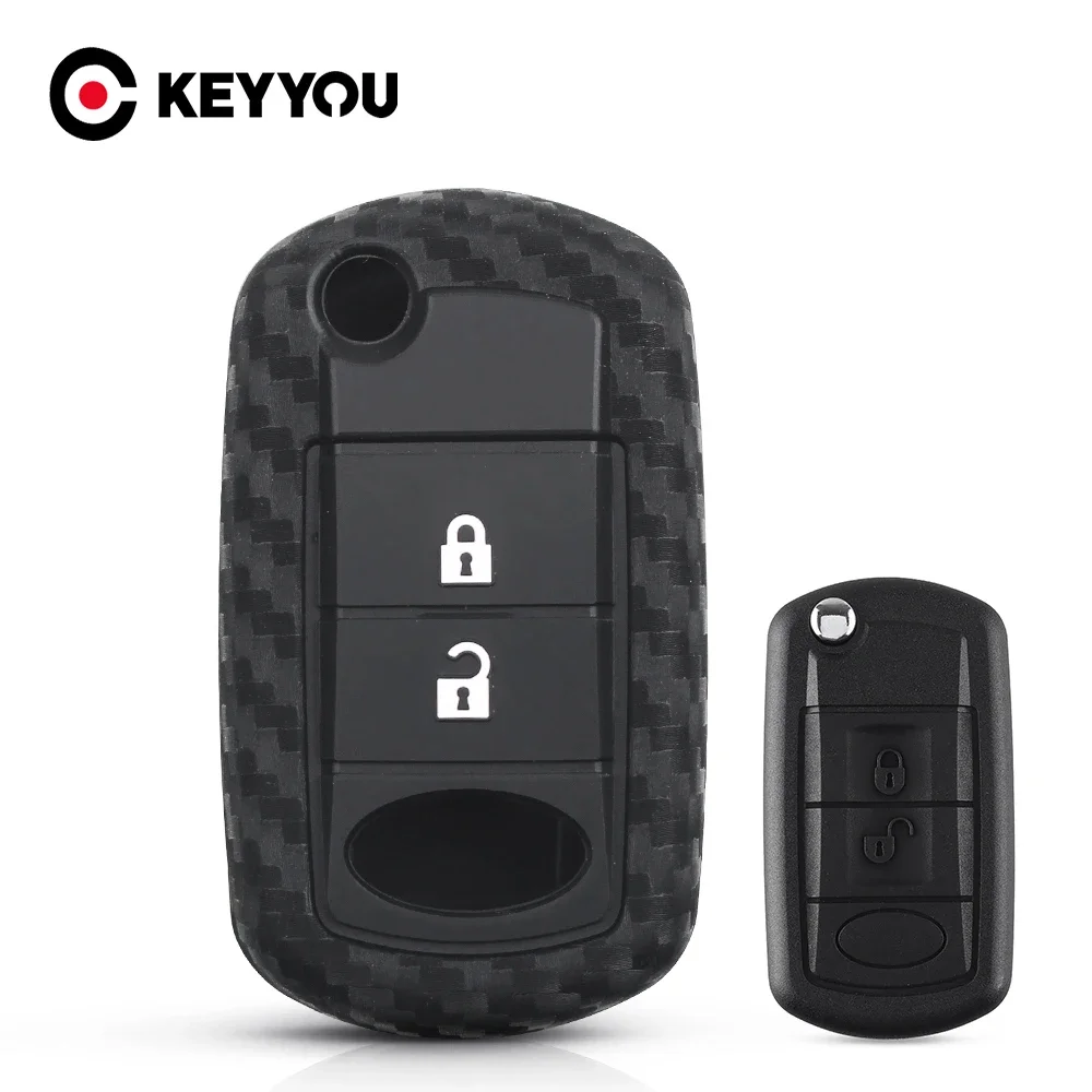 KEYYOU For Land Rover Range Rover Sport LR3 Discovery Car Flip Carbon Fiber Silicone Key Case Cover Protected Fob 3 Buttons