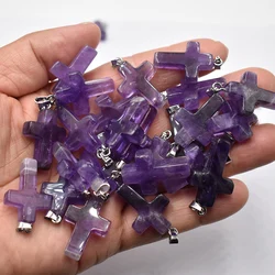 Fashion hot sell natural stone amethysts assort cross pendants Charms fit Necklaces jewelry making Wholesale 50pcs/lot