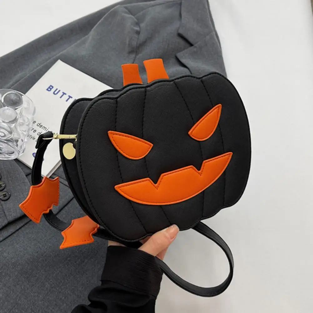 Grande Capacidade Crossbody Bag, Halloween Messenger Bag, Spooky Bag, Forma Abóbora, Bat Decor, Bolsa