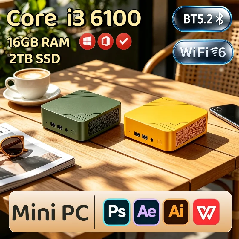 Intel Core i3 6100 Mini PC 16GB RAM 2TB NVMe SSD Triple 4K Display WiFi6 High Performance Office Home Small Computer Pro