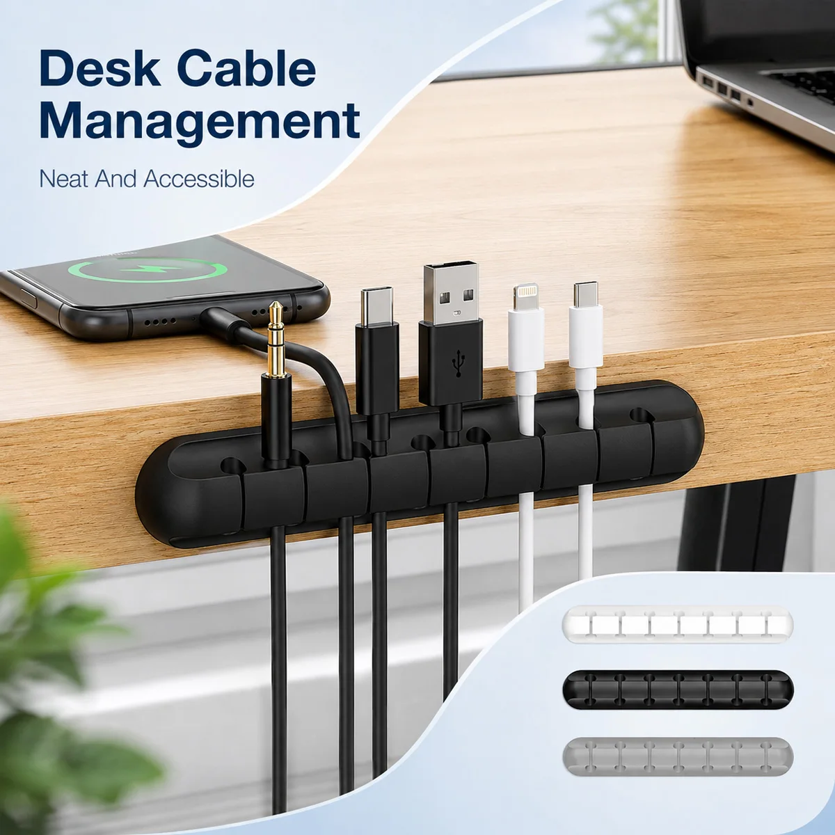 Desk Cable Organizer 7 Slot Cord Holder Wire Management Clip Charger Cable Holder Silicone Cable Clips Home Office Accessories