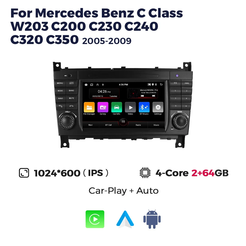 Mekede Android Auto Carplay Auto Radio Multimedia Speler Voor Mercedes Benz Clc W203 C-Klasse C180 C200 Clk200 Clk W209 Autoradio