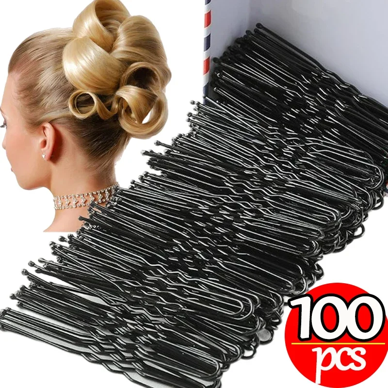 10/100pcs Black Hair Clips U-Shaped Bobby Pin Invisible Wavy Hairpin Hairstyle Styling Metal Hair Grip Barrette Hair Accessories