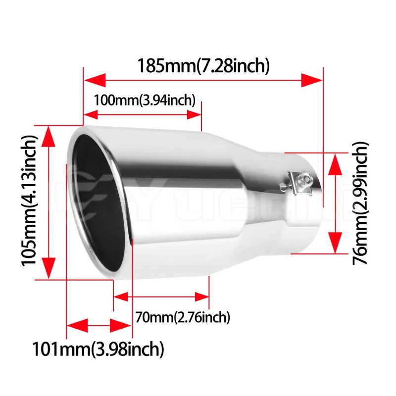 High Quality Mirror Polished Stainless Steel 76mm Single Layer Single Outlet Exhaust Muffler Tail Tip Universal Vehicles