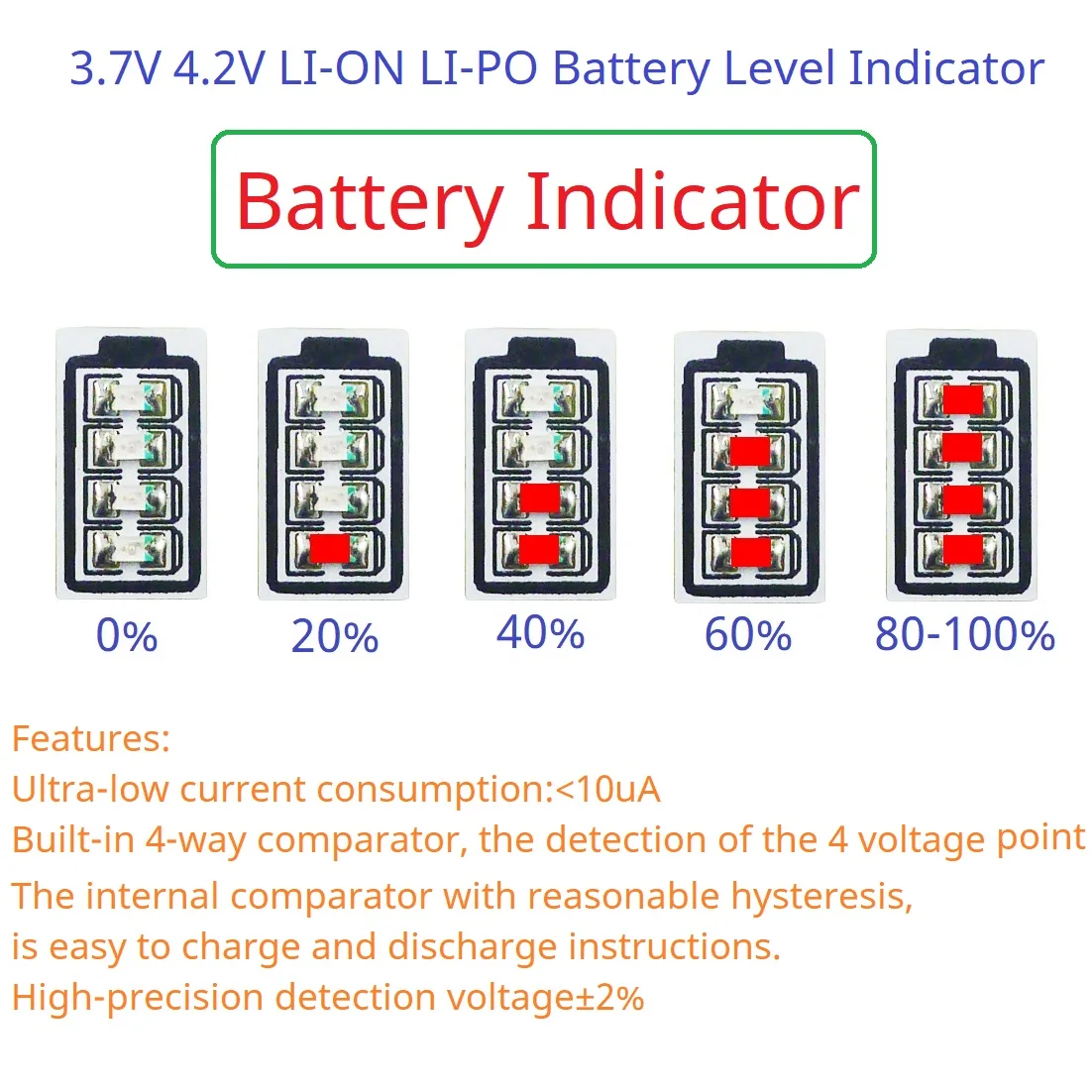 Mini DC 4.2V 3.7V LI-ON LI-PO Lithium Battery Power Indicator Light Charge Discharge LED for 5.8G FPV Racing RC Drone