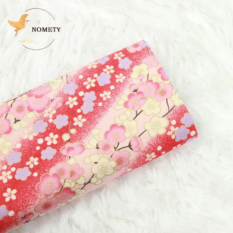 Printed Gradient Color Plum Blossom Fabric 100% Cotton Bronzed Cloth For Sewing Purses Kimono Handmade DIY 145*50cm