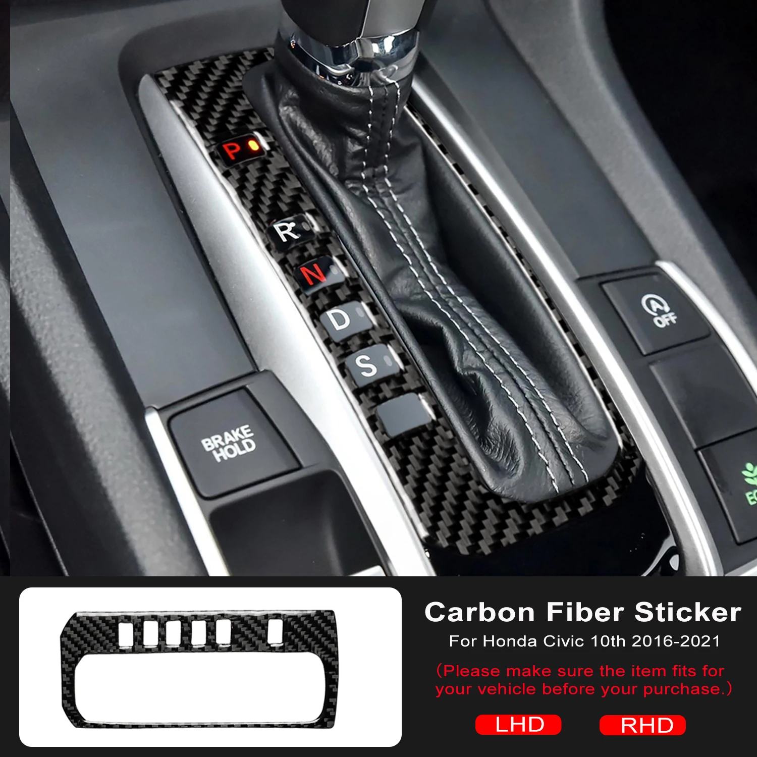 Real Carbon Fiber Sticker For Honda Civic 10th 2016 2017 2018 2019 2020 2021 Car Gear Shift Box Panel Cover RHD LHD Accessories