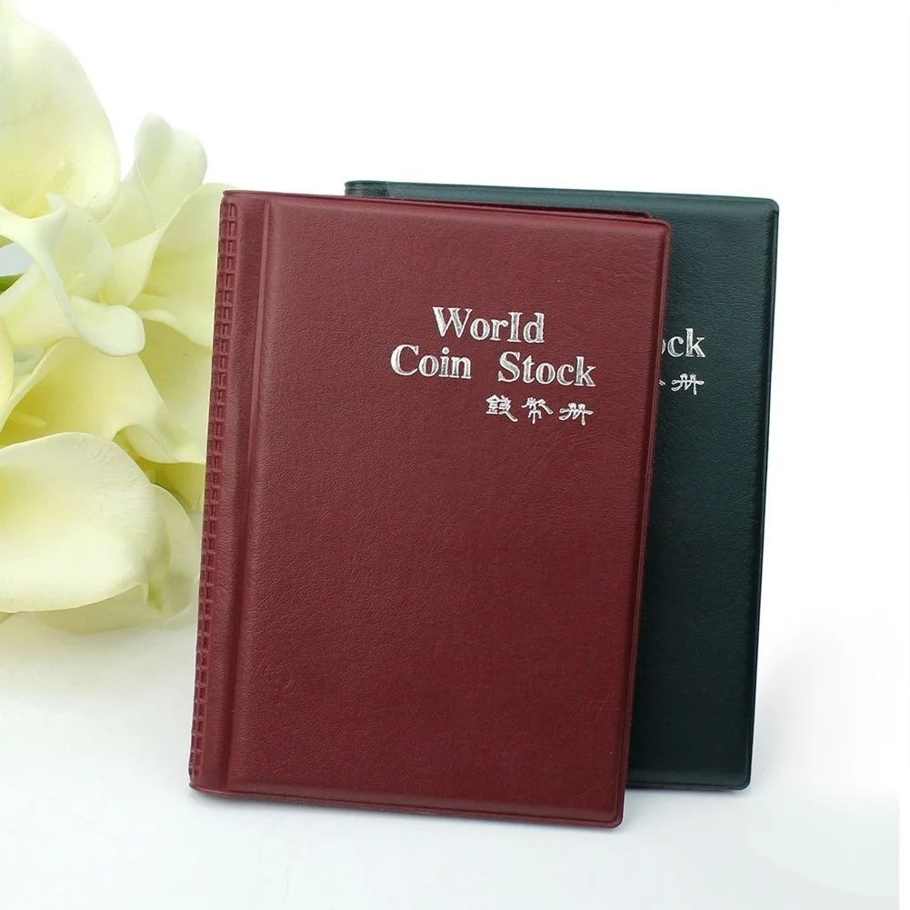 

120 Pockets Coin Collection Album 10 Pages 15x11cm Black PU Cover OPP Page Portable Small Size Collector Book for Coins Caps