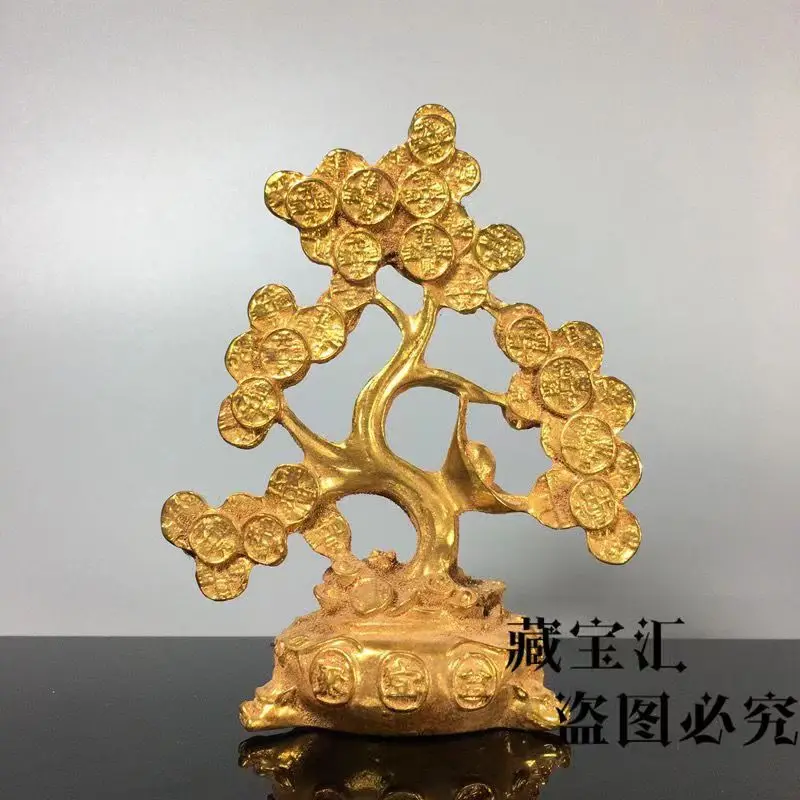 

Folk Dong copper, gilt cash cow, fortune tree, gilded home furnishing, wealth gathering handicrafts, fortune tree