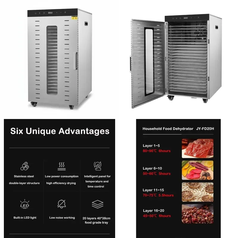 20 Layer Food Dehydrator 2000W Stainless Steel Food Dryer Commercial Jerky Maker Premium Fruit Vegetable Machine
