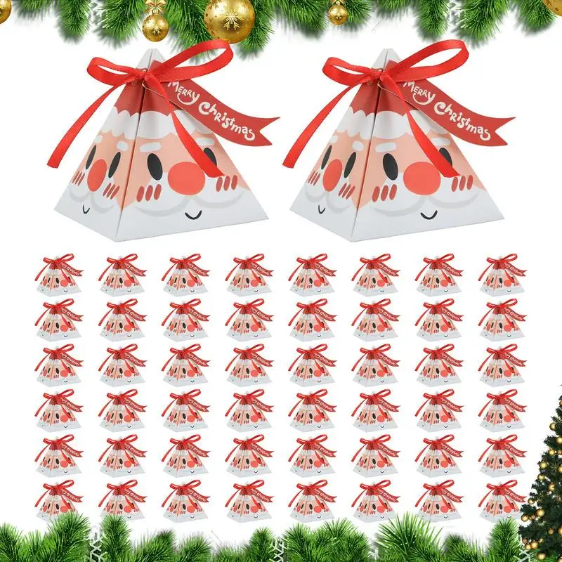 Christmas Sweet Cone Bags 50pcs Portable Paper Candy Treat Bag Triangle Christmas Tree Gift Boxes Bags For Kids Party Supplies