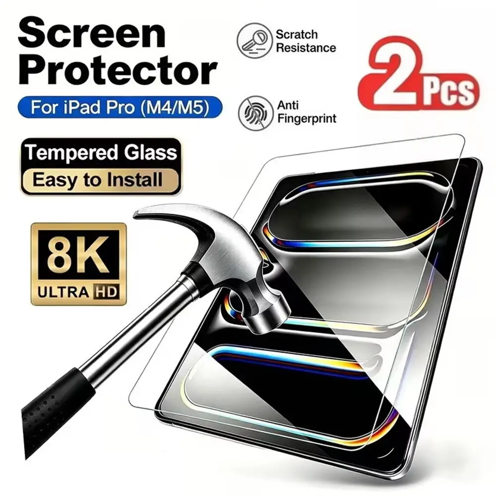 2Pcs Tempered Glass Screen Protector For iPad Pro 13 11th M5 M4 12.9 Air 11 M3 M2 5 4 Mini 6 7 10 9 9th 10th Generation A16 Film