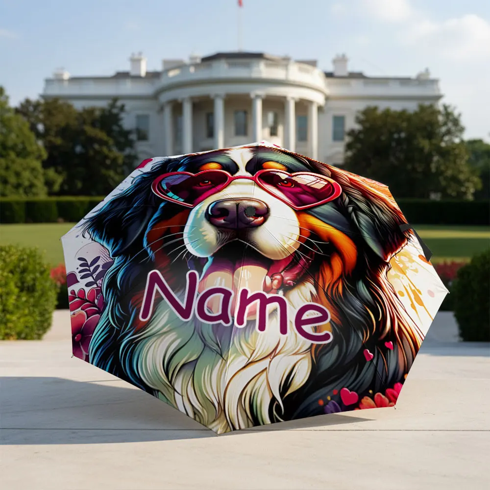 Custom Name umbrella, Heart Sunglasses Bernese Mountain Dog Fashion Folding Umbrella for Sunny and Rainy Days,Christmas Gift