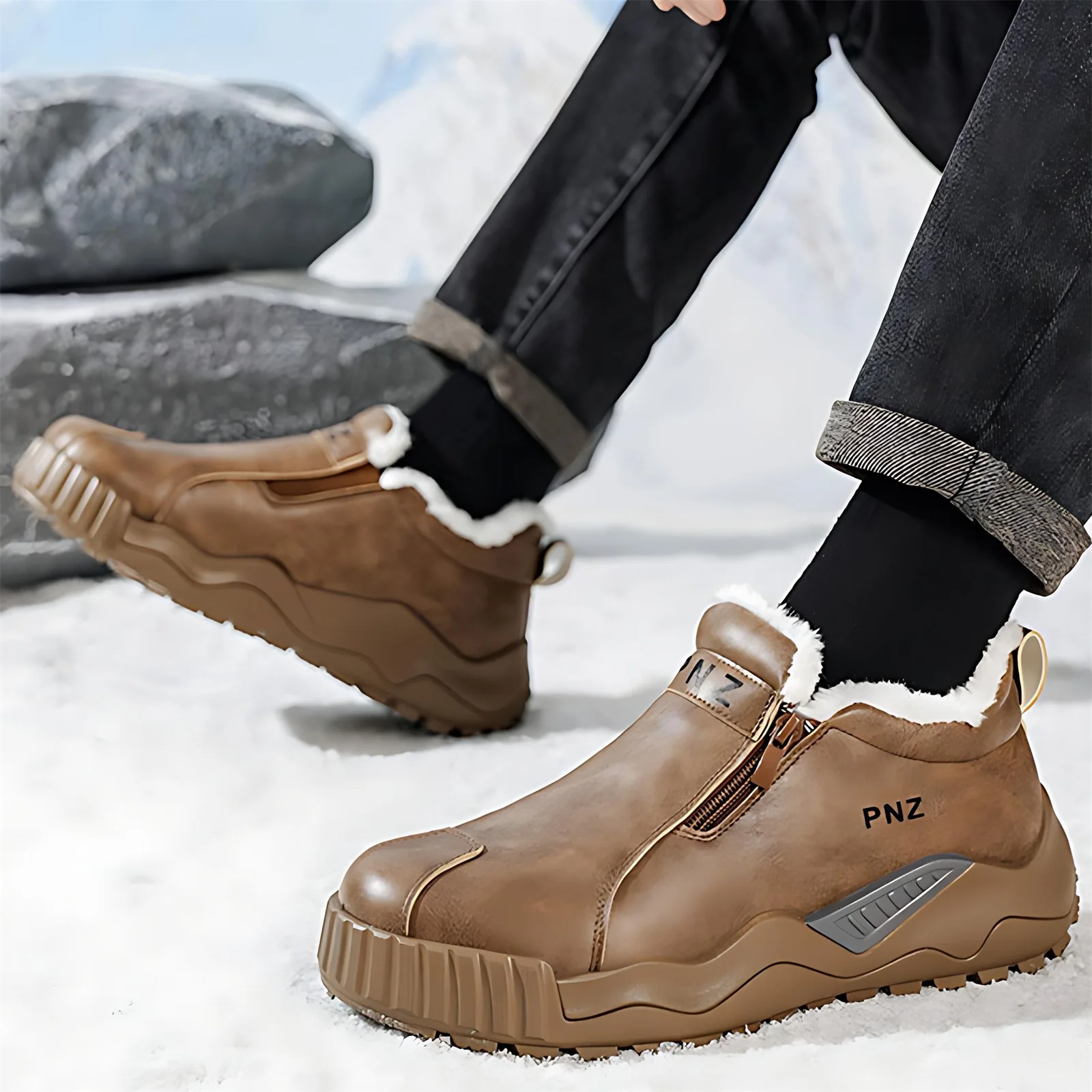 

Men's Chunky Sole Casual Boots for Urban Adventures - Features Anti-Slip Tread & Plush Warm Lining, A Stylish Yet Practical Shoe