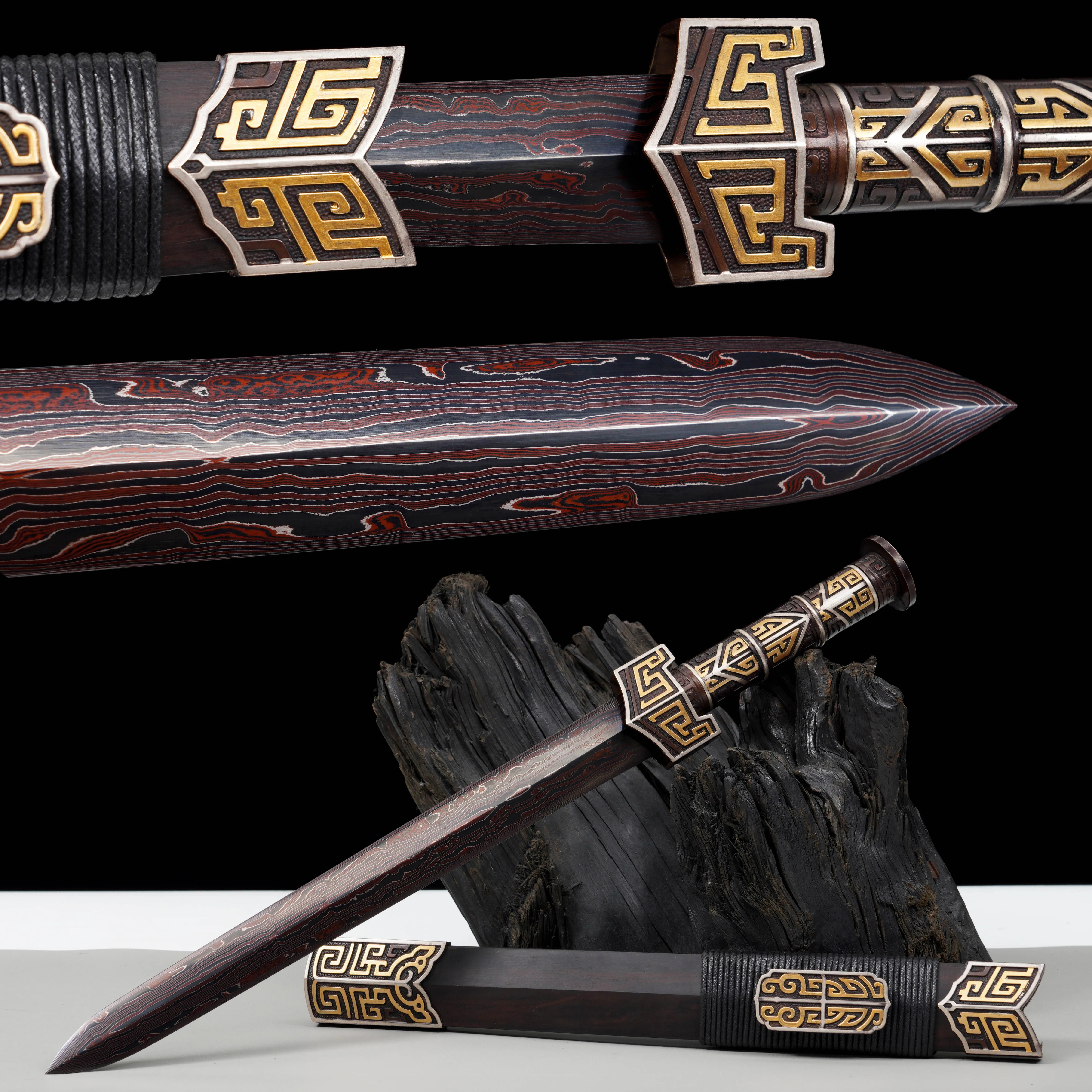 50cm Chinese Qin sword Damar steel folding forged sharp samurai sword katana full tang Battle Preparation Combat weapons short