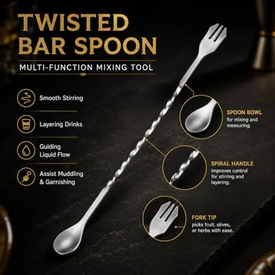 10 Inch Stainless Steel Muddler for Cocktail and 10 Inch Mixing Bar Spoon, 2 Pices Home Bar Tool Set