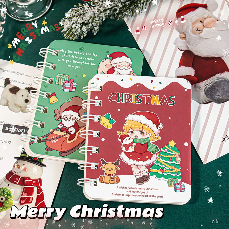 Cartoon Cute Christmas Coil Notebook Student Diary Handbook Notepad Flip Coil Notebook Portable Pocket Notebook Christmas Gifts