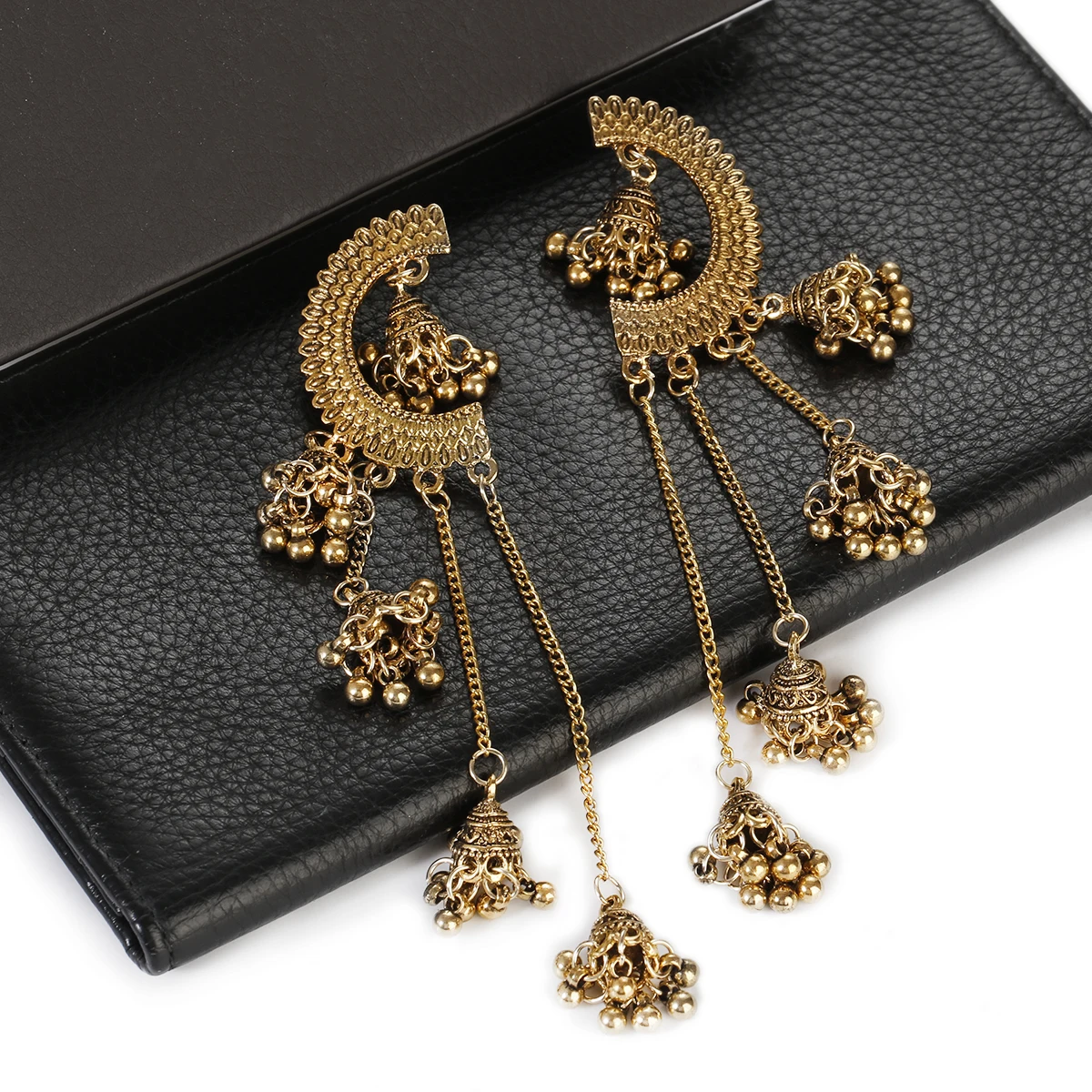 Ethnic Geometry Alloy Long Tassel Earrings Indian Jewelry Women Oxidized Vintage Antique Bell Earrings Kolczyki