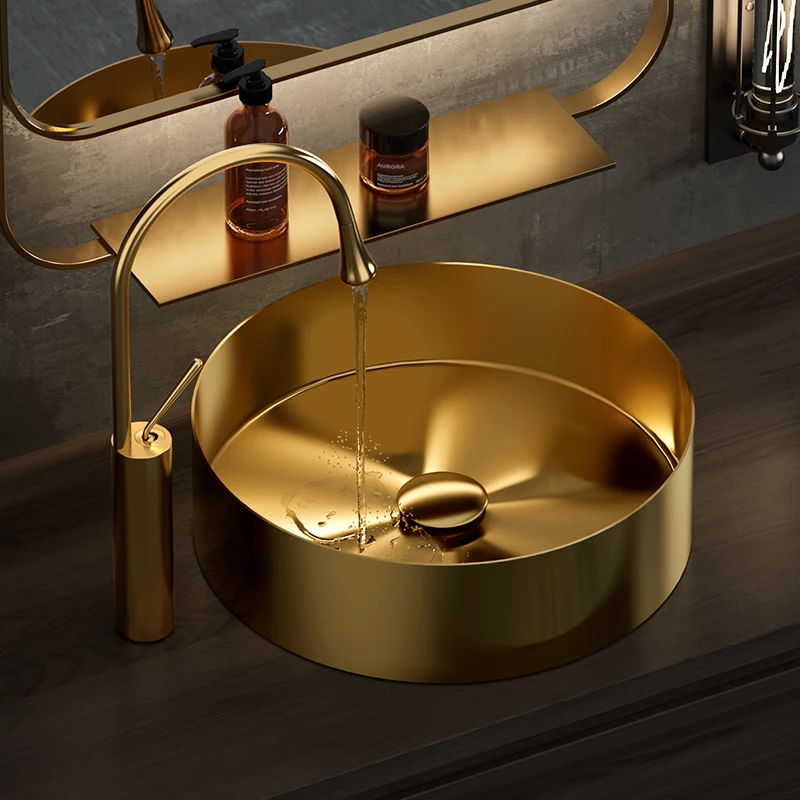 Golden stainless steel basin Thin edge integrated wash basin