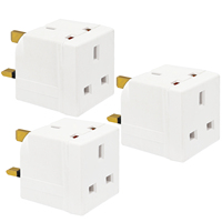 3PCS 3 Pin UK Socket Double Plug Adaptor, UK Wall Extension Socket Multi Plug with 2 AC Outlet Power Adapter 250V 13A for Home