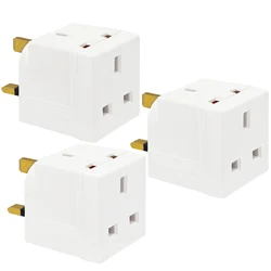 3PCS 3 Pin UK Socket Double Plug Adaptor, UK Wall Extension Socket Multi Plug with 2 AC Outlet Power Adapter 250V 13A for Home