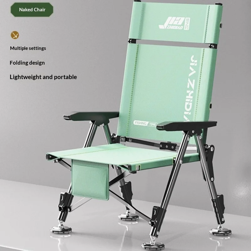 كرسي صيد محمول قابل للطي خفيف الوزن مبطن من الألومنيوم ومسند ظهر قابل للتعديل وحامل قضيب وحقيبة حمل للتخييم في الهواء الطلق #6