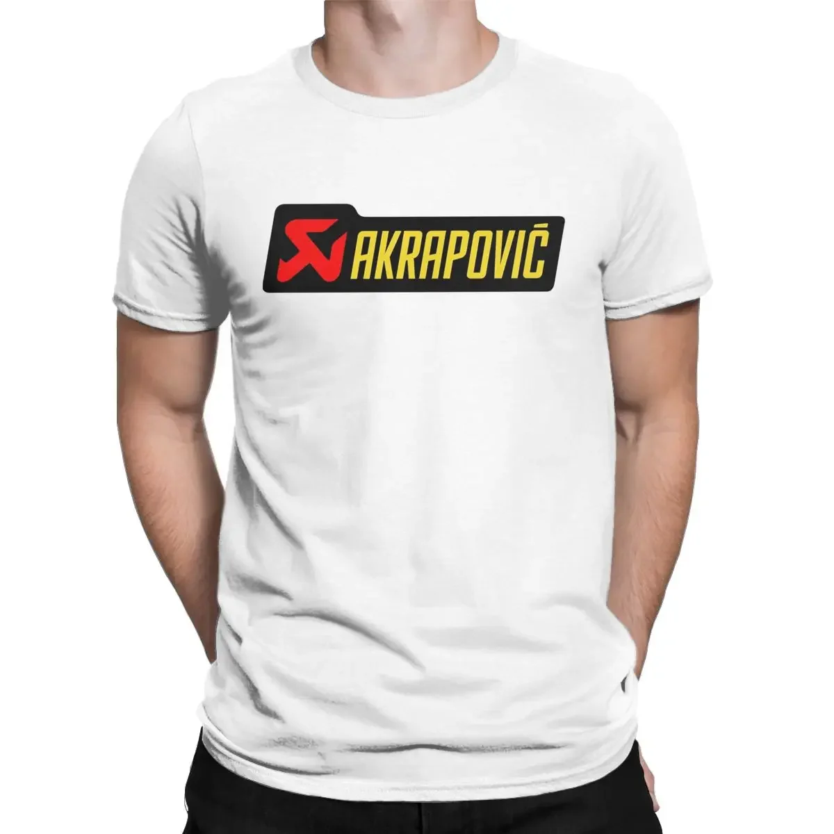 Men's T-Shirts A-Akrapovic Replica Yellow Text Amazing Pure Cotton Tees Short Sleeve Exhaust Pipe Graphic T Shirt Round Neck