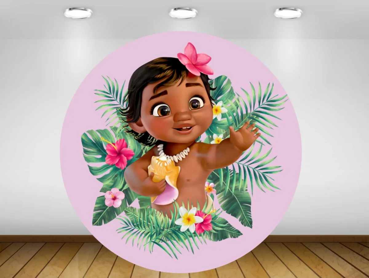 Round Shape Disney Moana Party Circle Backdrops Birthday Decorations Round Background Wedding Decoration Children\'s Photozone