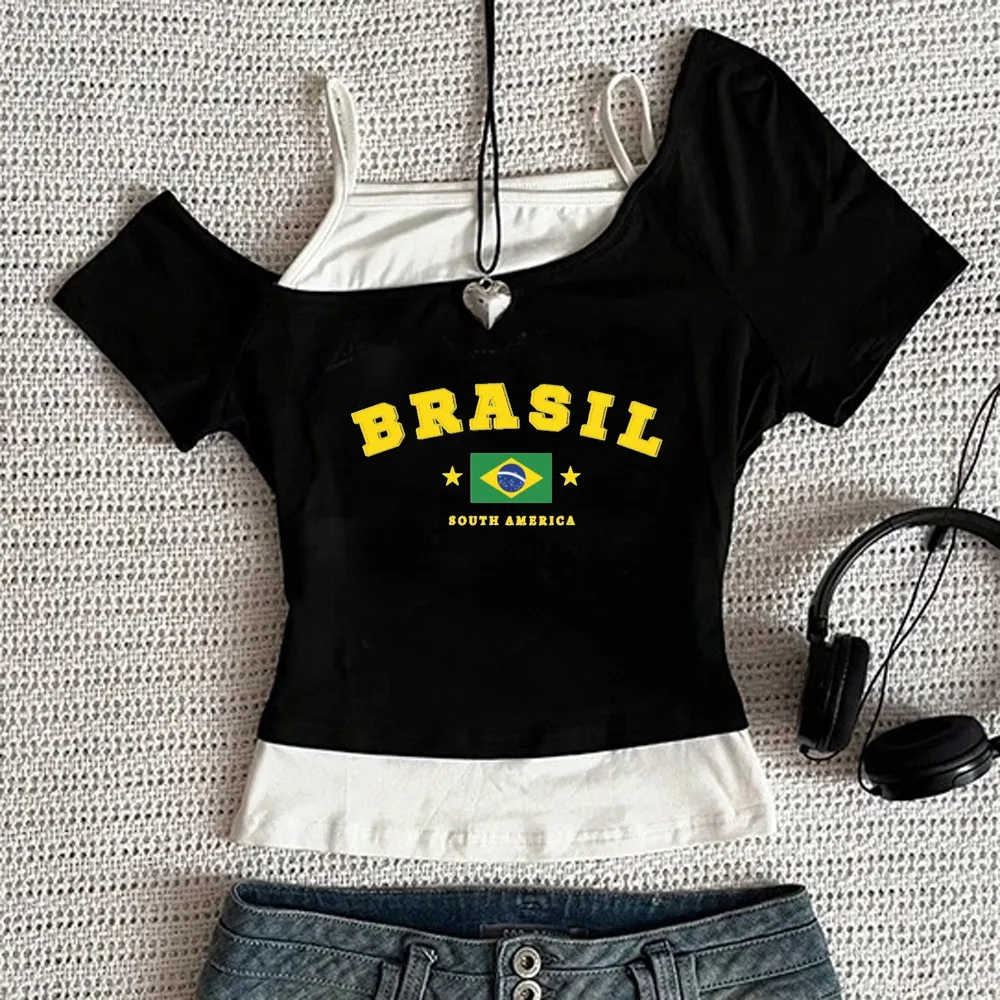 Brazil crop top women streetwear funny gothic tshirt clearance sales party cutecore