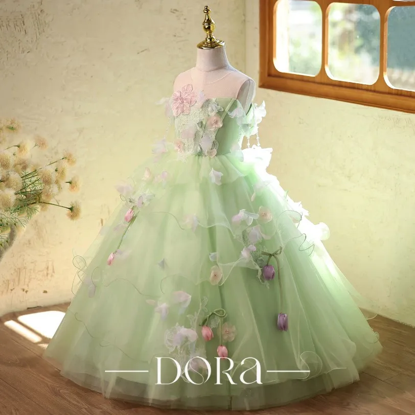 Hochwertiges Hochzeitskleid, Brautkleid, Kleid für Gastgeberin, Klavierauftritt, Geburtstag, Blumenmädchenkleid A5089 Vestido de Festa Infantil – Detail 4