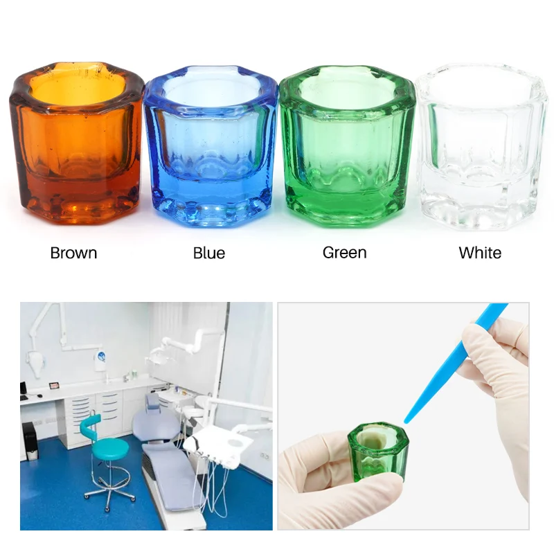 1set Dentistry Mixing Cup Bowls Dental Mixing Spatula Mixing Knife Oral Dental Octagonal Reconcile Cup High Quality Glass