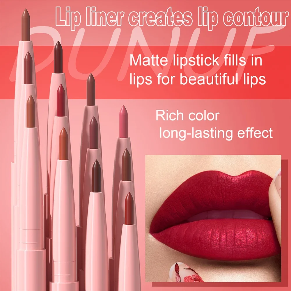 Waterproof Matte Lip Liner And Lipstick Set - Red Brown Contours Long-Lasting Non-Sticky Hydrating Lip Makeup