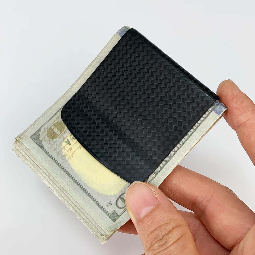 55mm Unieke Geschenken Echte Matzwarte Koolstofvezel Creditcard Clip Ultradunne RFID Blokkeren Geld Cash Cilps voor Mannen Vrouwen