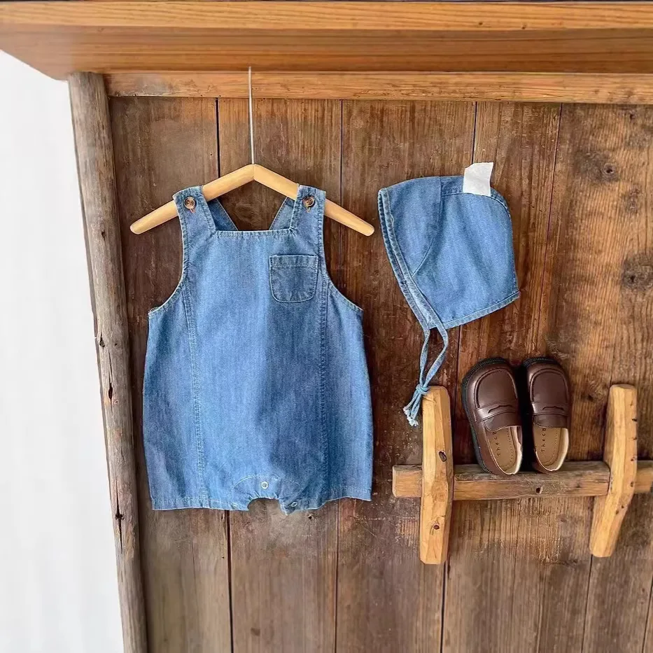 Korean Version Ins Summer Boys and Girls Baby Denim Overalls Jumpsuit Baby Casual Sleeveless Vest Ha Yi