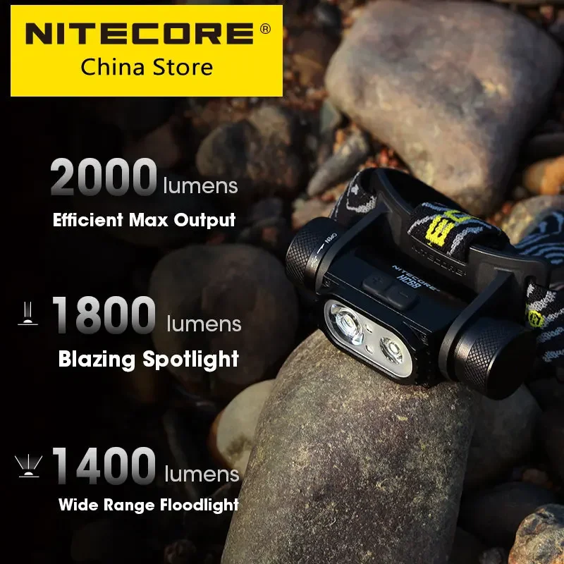 NITECORE HC68 LED Headlamp 2000 Lumen USB Rechargeable Headlight Adjustable Spotlight Floodlight Dual Beam,18650 Li-ion Battery