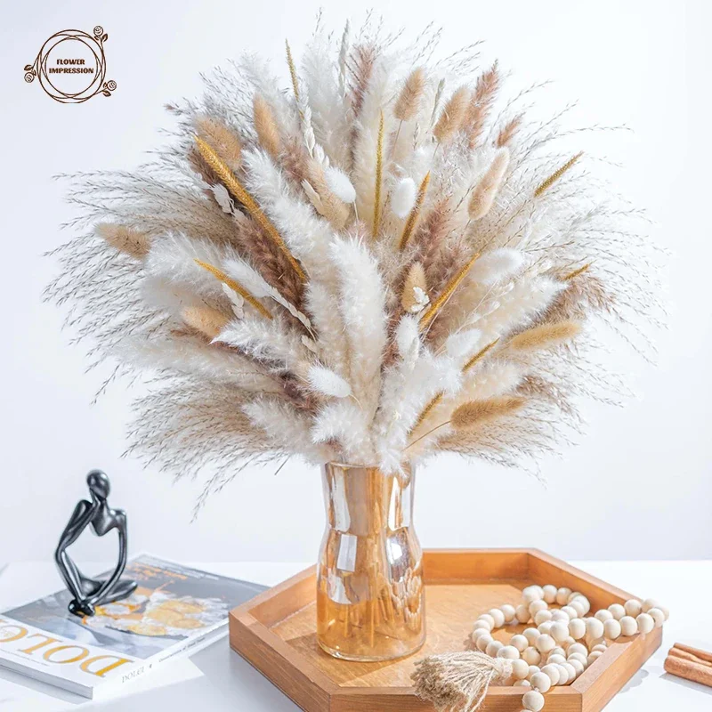 Natural Dried Pampas Grass Dried Flower Bouquet Decoration Home Accessories Boho Room Decor Floral Arrangements Artificial Plant