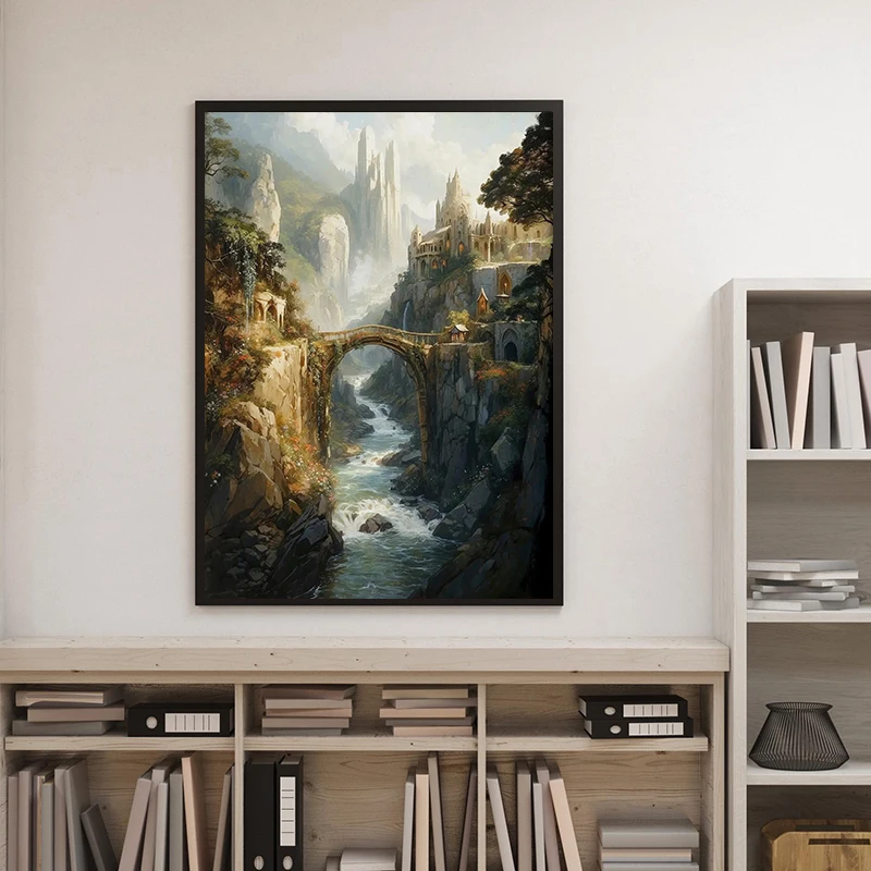 Fantasy Steam Train Wizard Magic School Canvas Painting Rivendell Poster Print Wall Art for Living Room Home Decoration