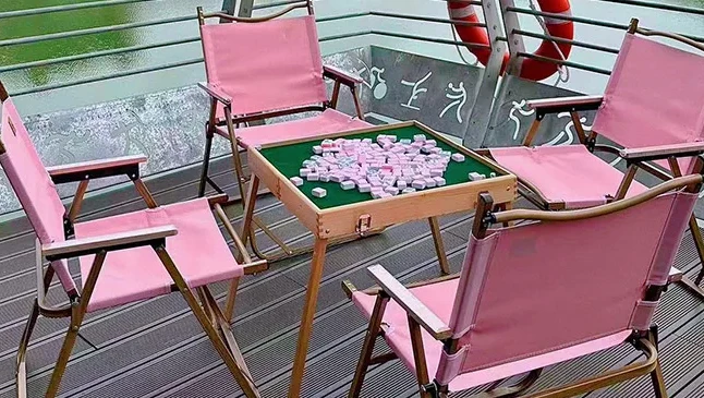 Mushroom Craftsman Outdoor Camping Mahjong Table Pink Convenient Foldable and Easy to Store Portable Spring Travel Set