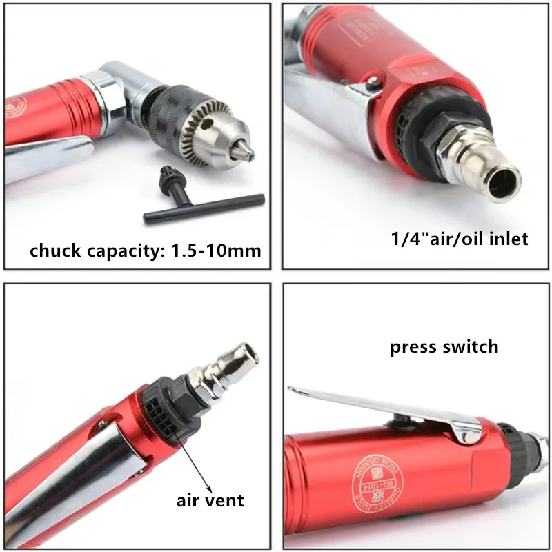 

1,5-10 мм высокоскоростная прямоугольная пневматическая дрель для сверления пневматических отверстий для деревообработки и металлообработки