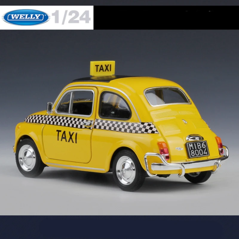 Welly 1:24 Fiat Nuova Fiat 500 Alloy Taxi Car Model Diecasts Metal Vehicles Car Model High Simulation Collection Kids Toys Gifts