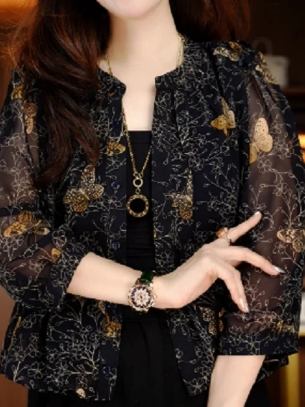 

Chic Anti-Aging Breathable Women's Chiffon Shirt Summer New Style Elegant Beautiful Fashionable Thin Sun Protection Shirt