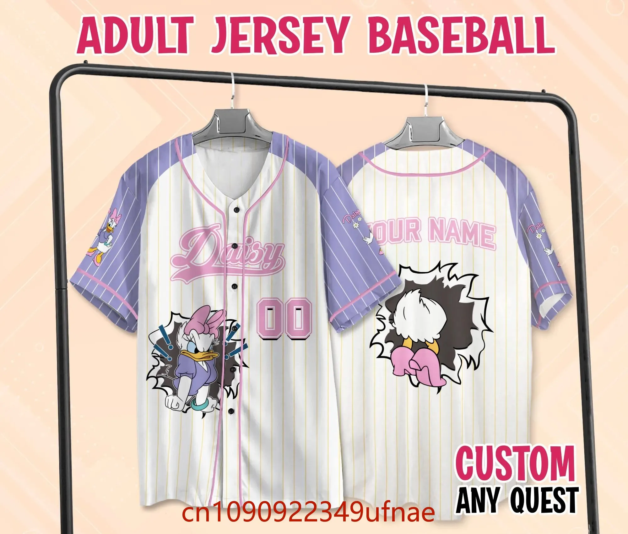 

2025 New Custom Disney Daisy Duck Baseball Jersey Daisy Duck Top T-shirt Customized Name Children Teenagers Adult Baseball Shirt