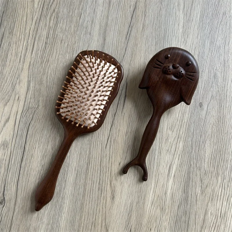 Sandalwood Seal Massage Comb Women Head Face Scalp Gua Sha Massager Facial Wide Tooth Point Acupuncture Air Cushion Wooden Comb