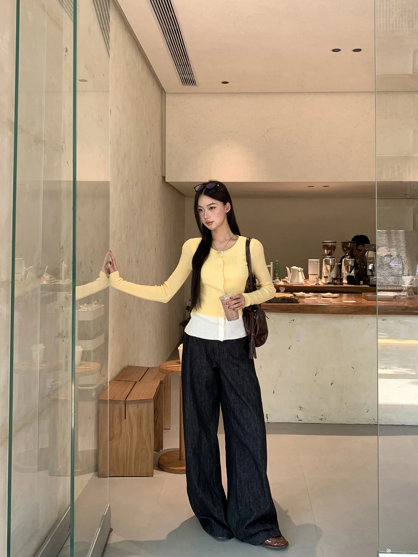 

Yellow Knitted Slim Fit Cardigan Women's Korean Sle Early Autumn Top Aosphere Sense G Sle Commute Sle Long Sve