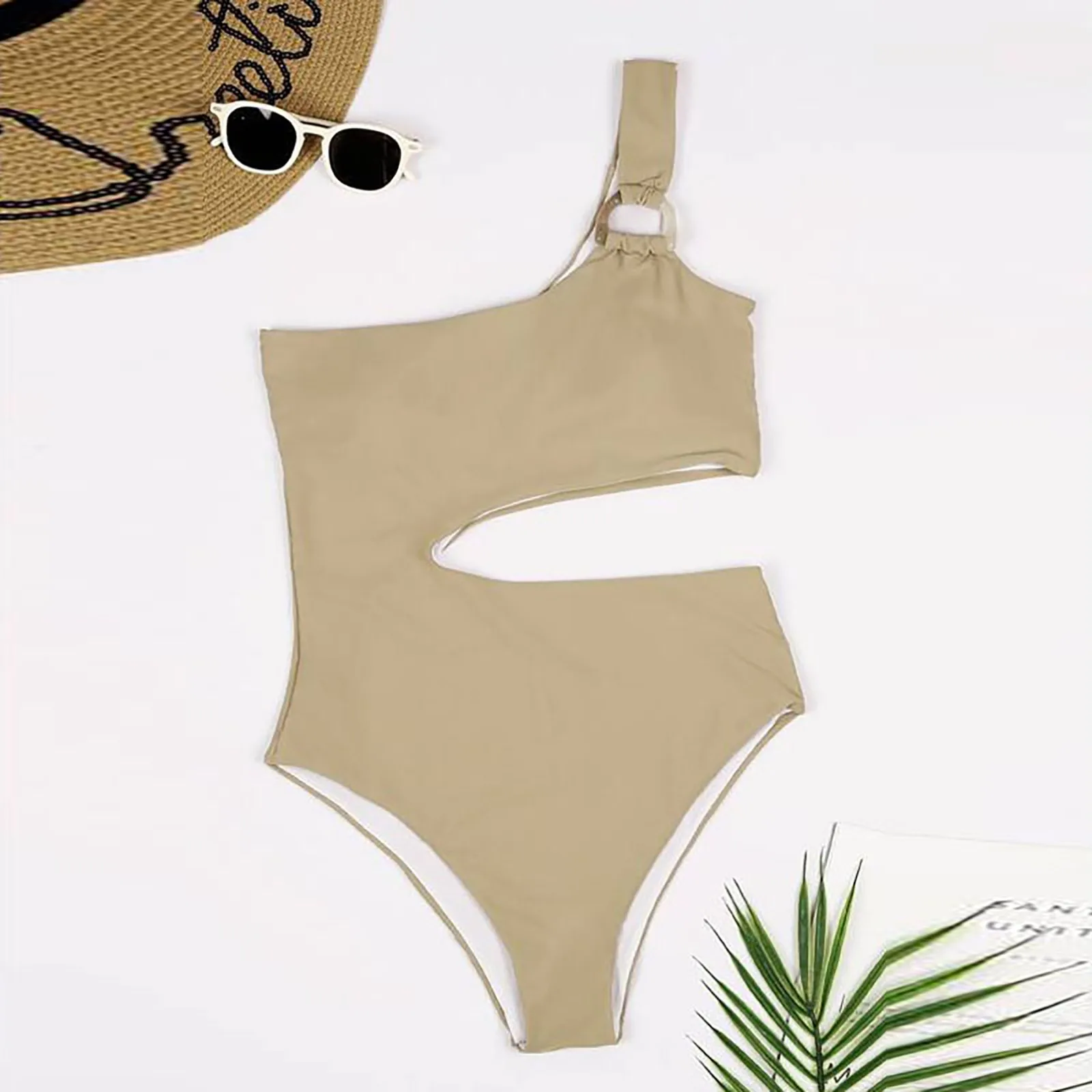 Bikini donna 2024 costume da bagno estivo monospalla tinta unita scava fuori costumi da bagno interi costume da bagno donna senza vita tinta unita