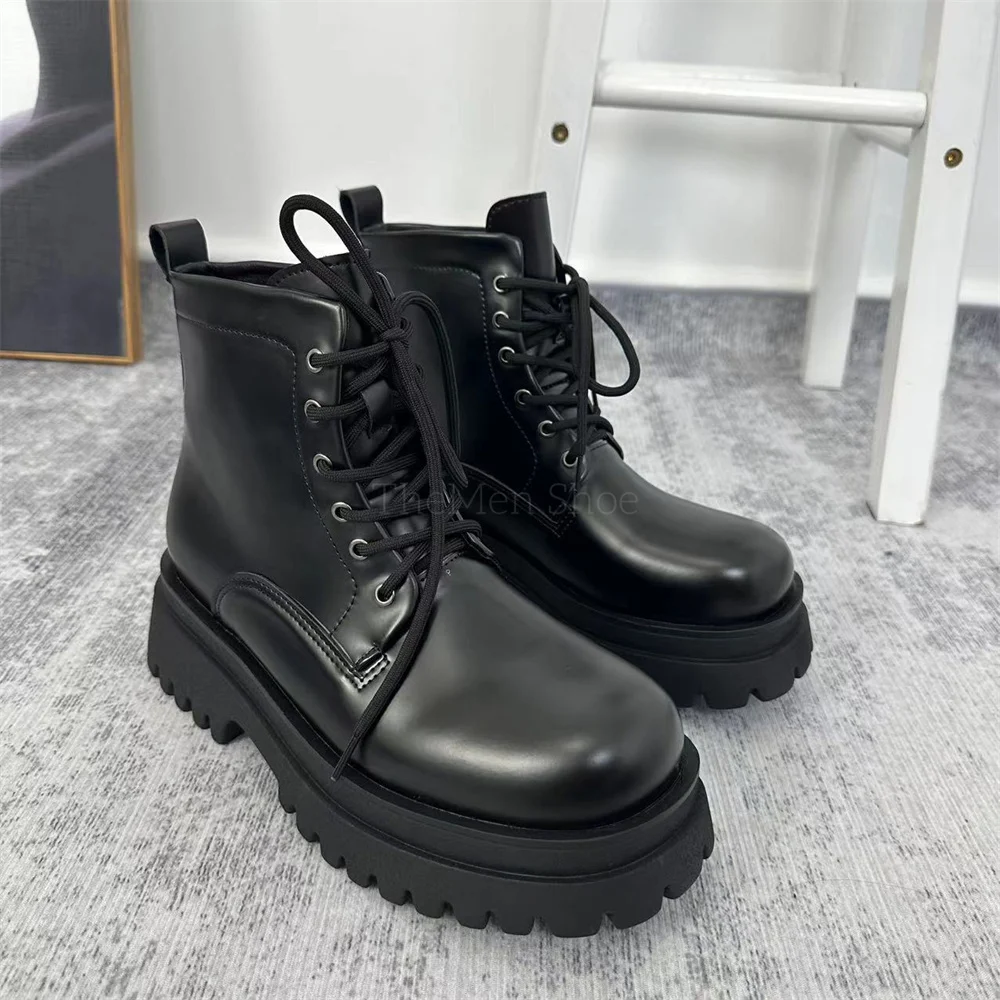 Thick Soled Round Toe Short Boots for Men and Women Lace-Up British Style Big Toe Chelsea Boots Design Shoes Fashion Winter New