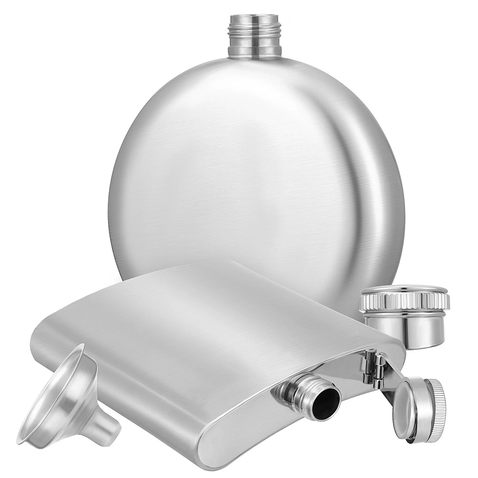 

1 set 1 Set Stainless Steel Liquor Hip Flask Round Square Shape Funnel For Outdoor Camping Hiking Picnic Travel Gift Men Women